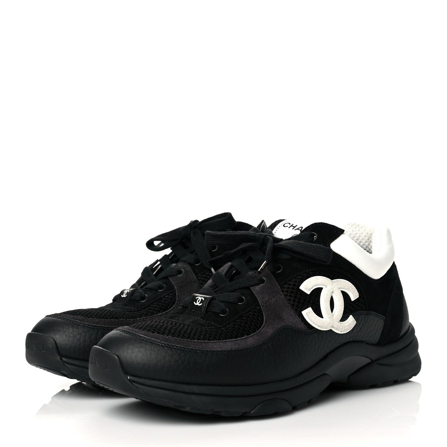 Mesh Suede Grained Calfskin Womens CC Sneakers 40 Black White
