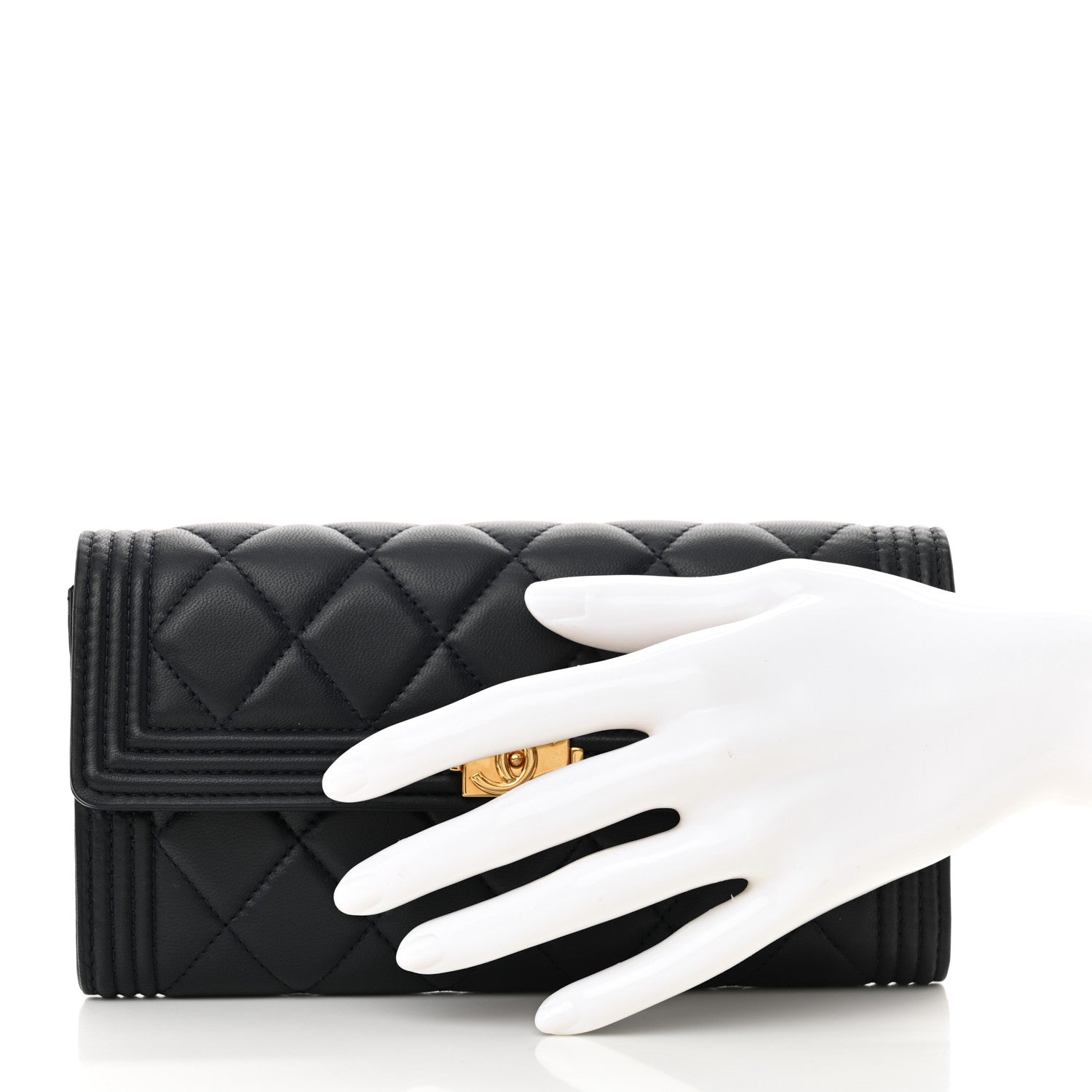 Chanel Lambskin Quilted Large Boy Gusset Flap Wallet Navy 2 of 11
