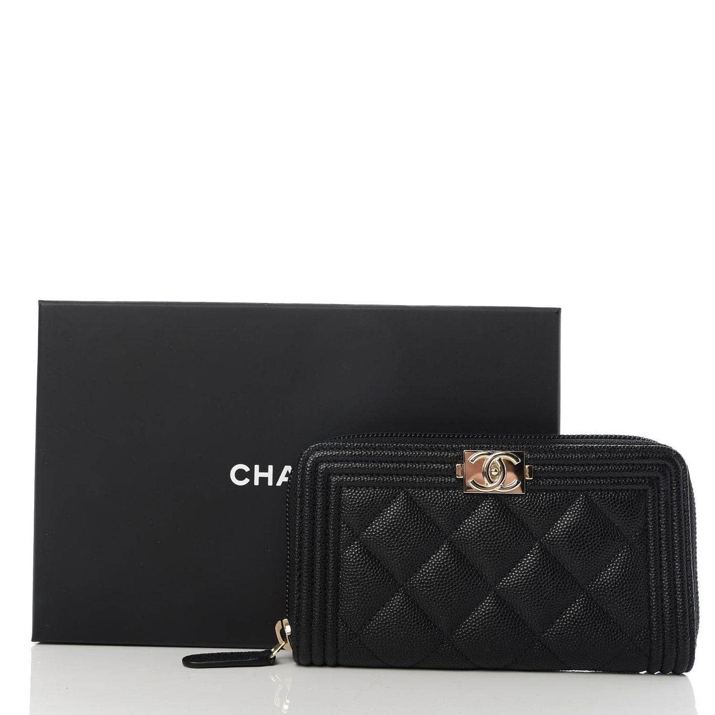 Caviar Quilted Small Boy Zip Around Wallet Black