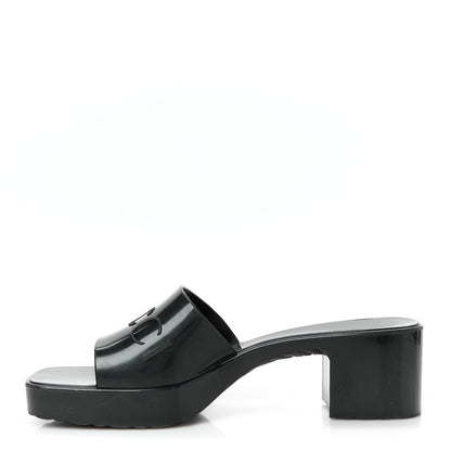 Gucci Rubber Gucci Logo Womens Platform 20/60mm Slide Sandals 39 Black 1 of 10