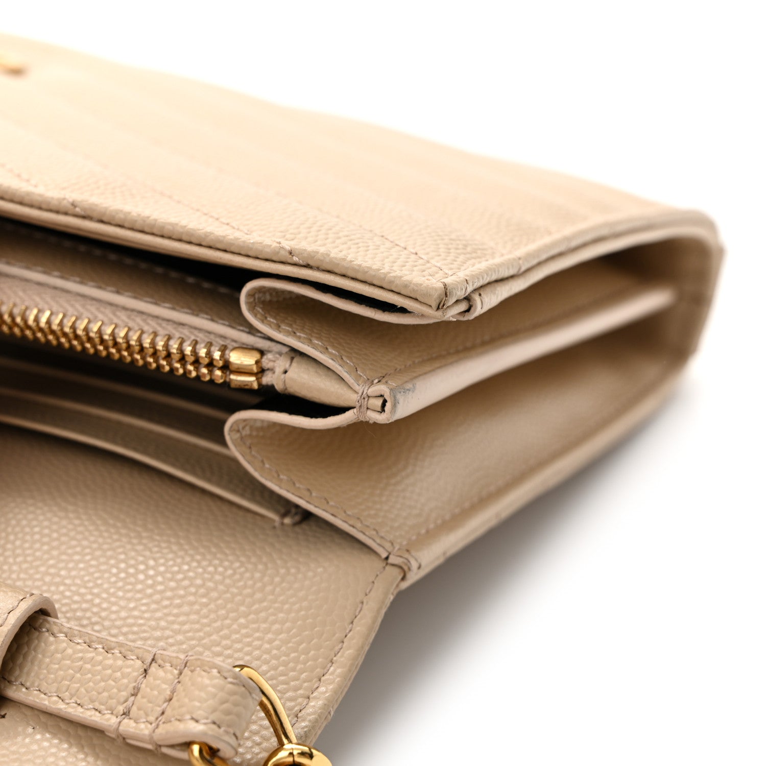 Saint Laurent Grain De Poudre Matelasse Chevron Monogram Chain Wallet Dark Beige 12 of 13