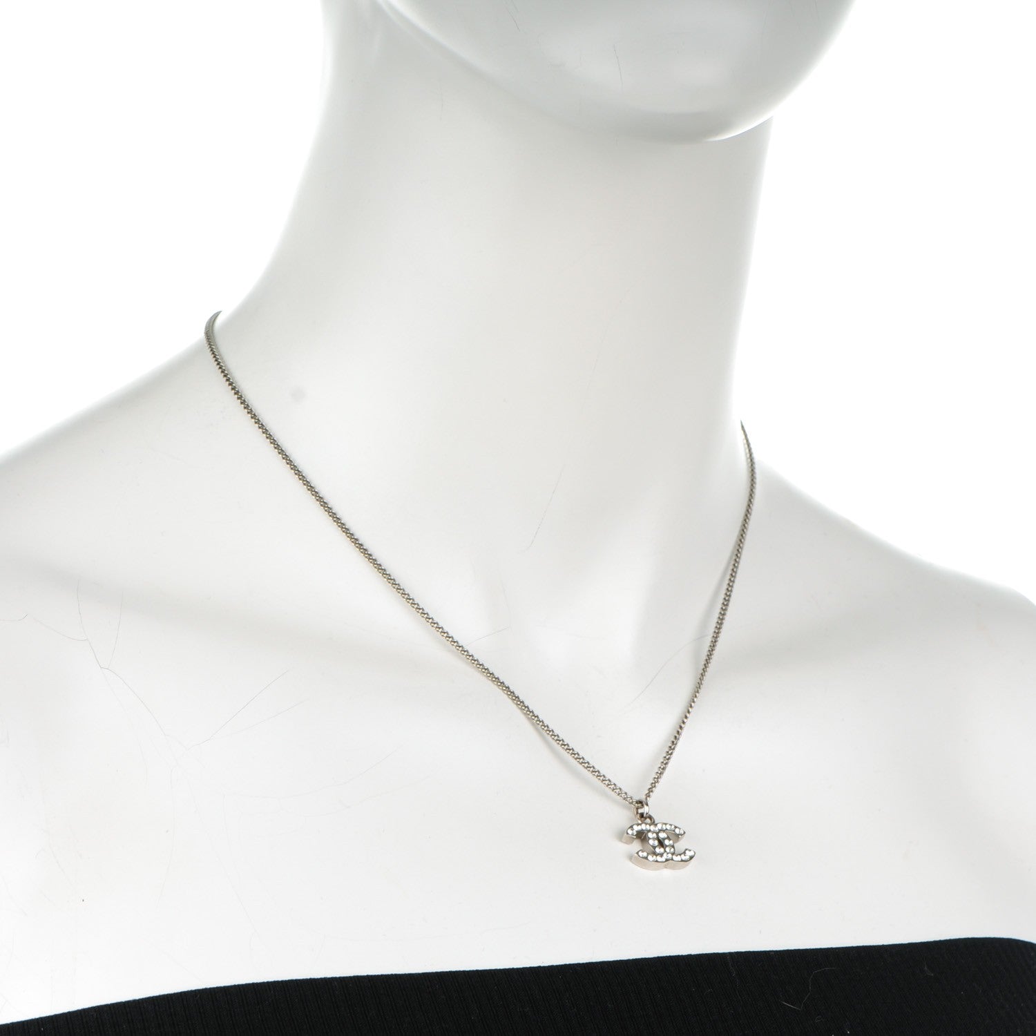 Chanel Crystal Timeless CC Necklace Silver 2 of 4