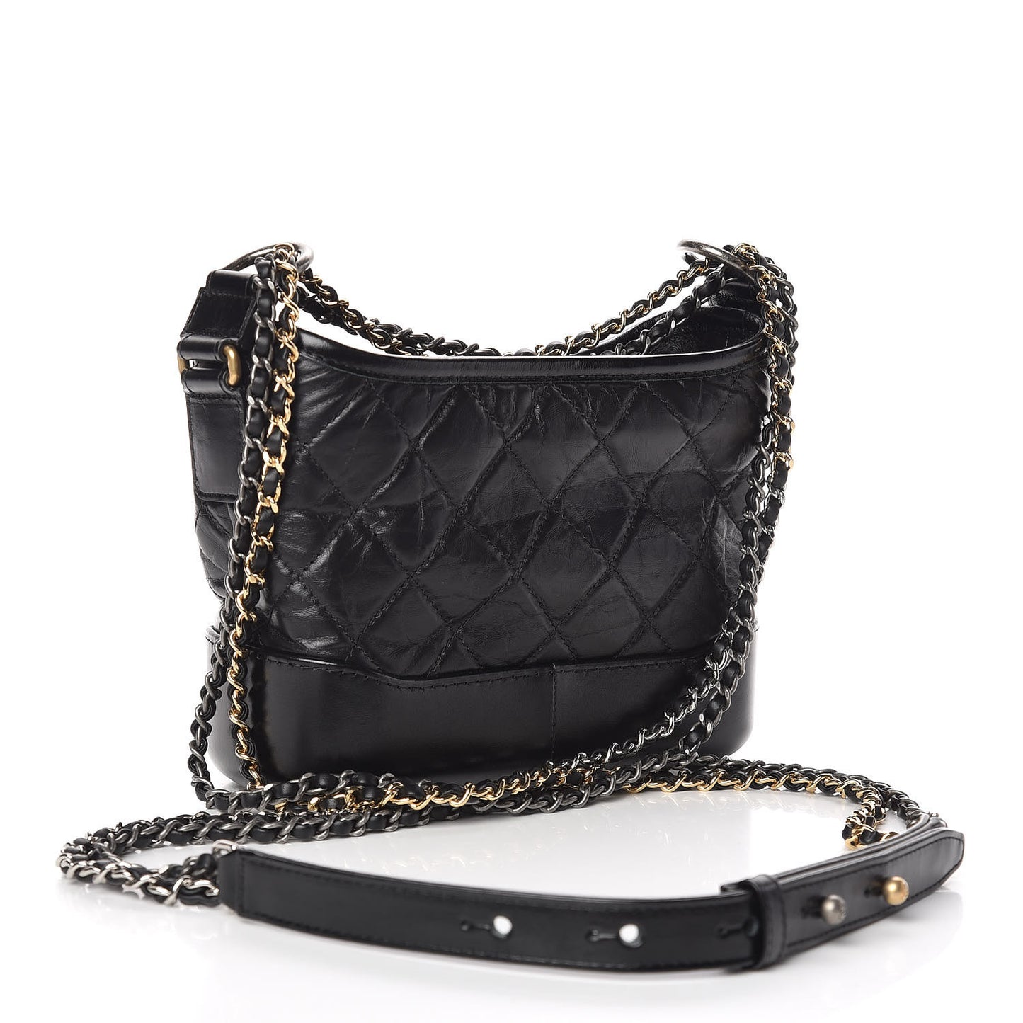 Aged Calfskin Quilted Small Gabrielle Hobo Black