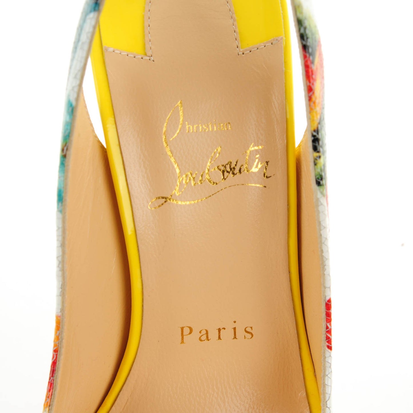 Crackled Calfskin Patent Hawaii Print Lady Peep Sling 150 Pumps 36.5 Version White