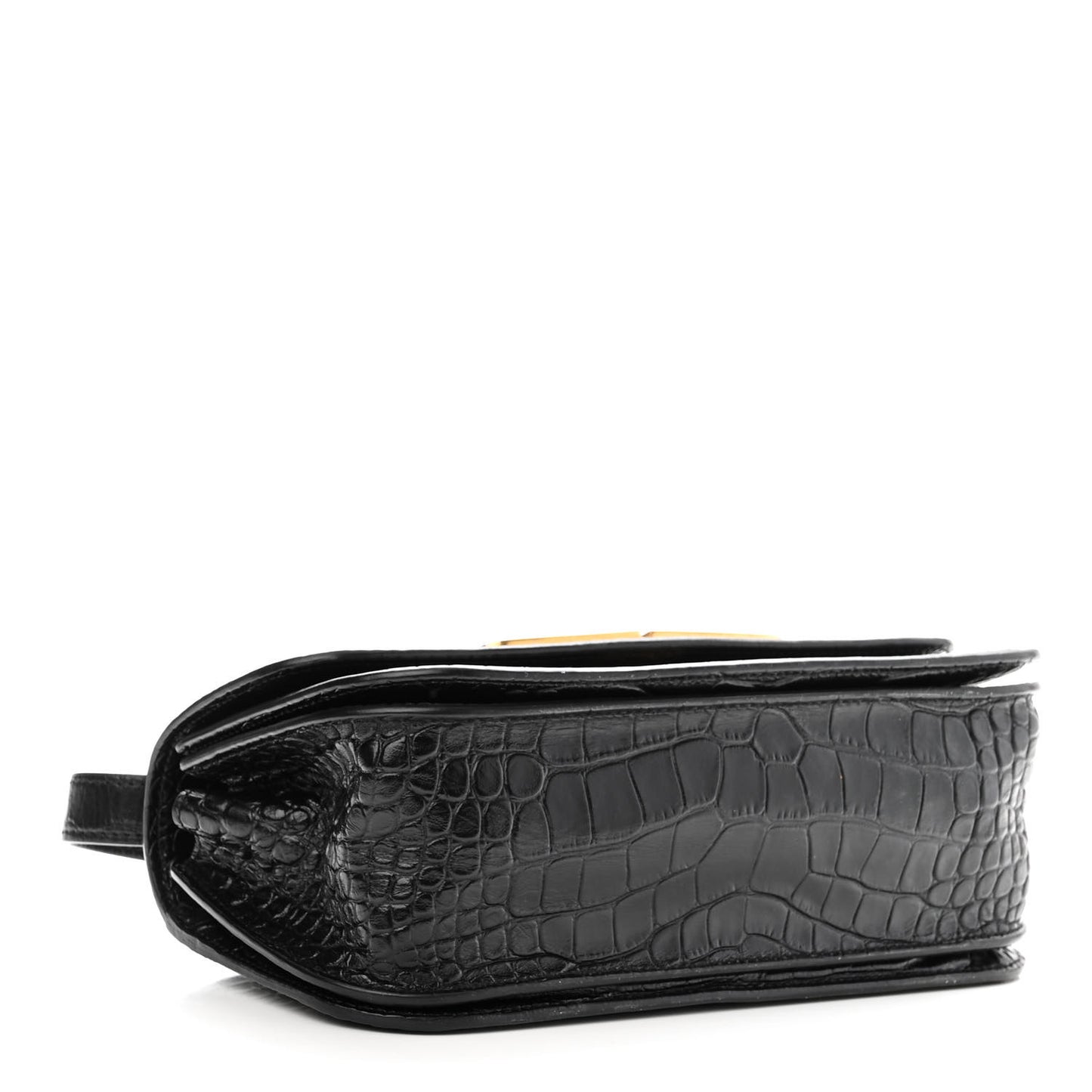 Extra Supple Calfskin Crocodile Embossed Small Gossip Bag Black