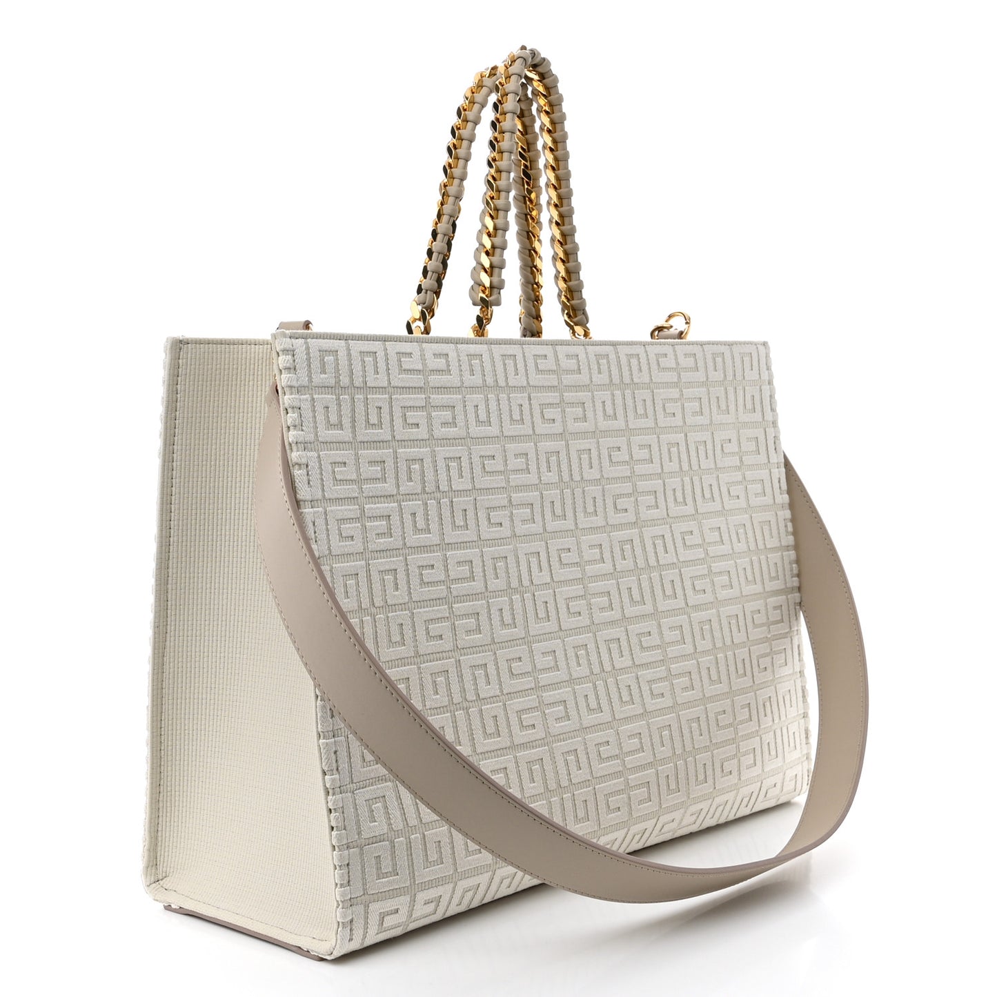 Canvas Jacquard 4G Medium Chain Tote Stone Grey