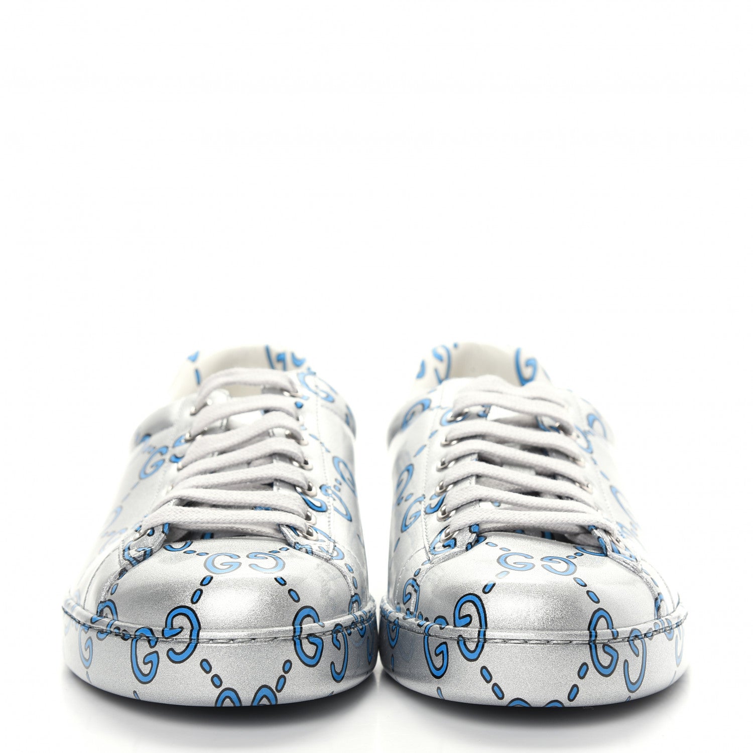 Gucci Miro Rubber Wax GucciGhost Print Mens New Ace Sneakers 8 Silver 2 of 11