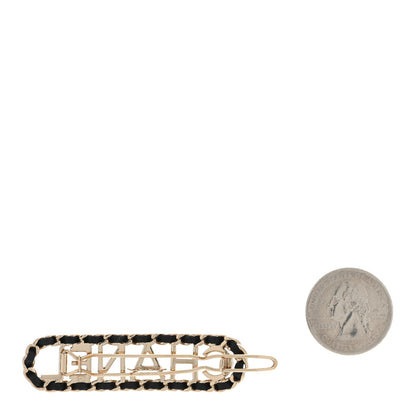 Chanel Metal Lambskin Vintage Allure Logo Hair Clip Black Gold 2 of 3