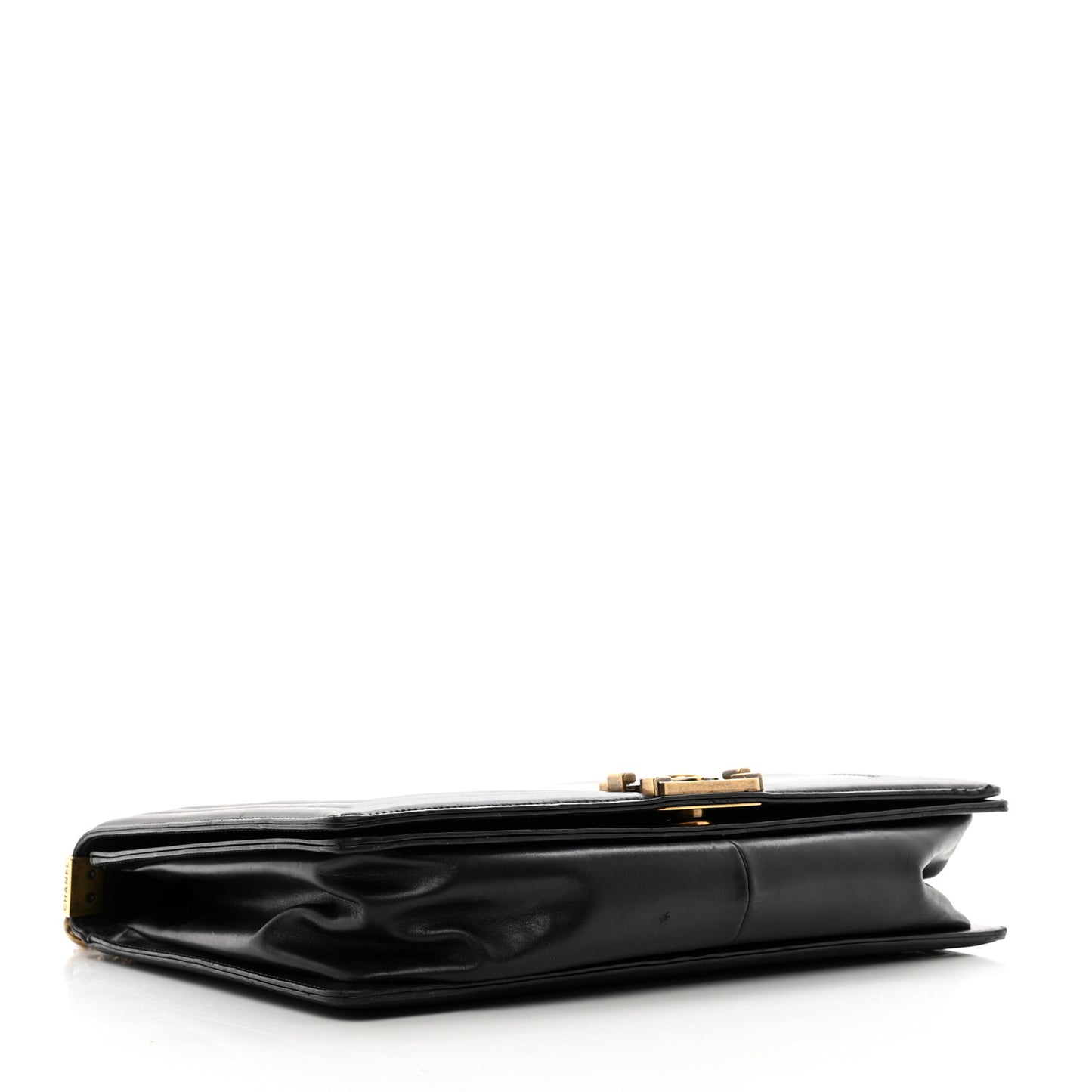 Glazed Calfskin Large Boy Flap Black