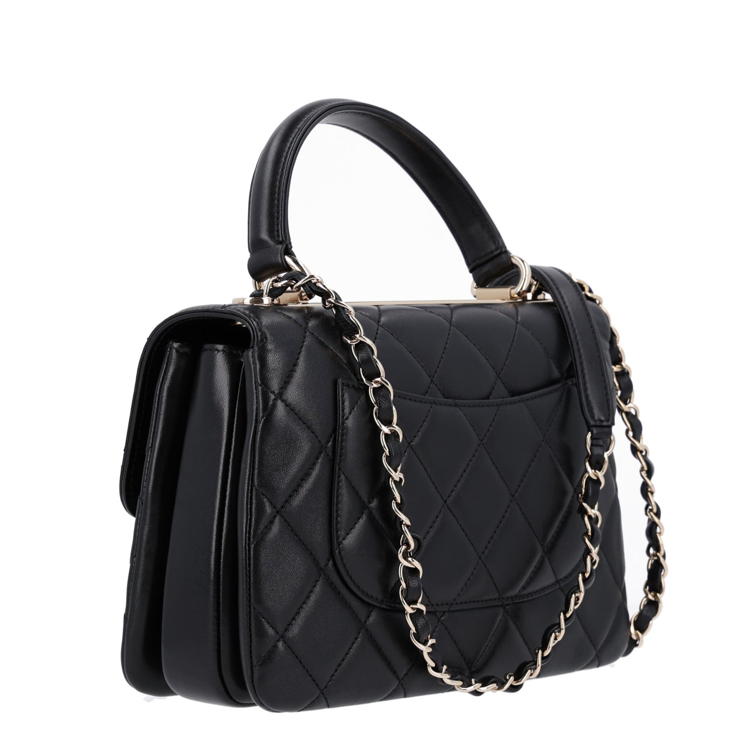 Lambskin Quilted Small Trendy CC Dual Handle Flap Bag Black