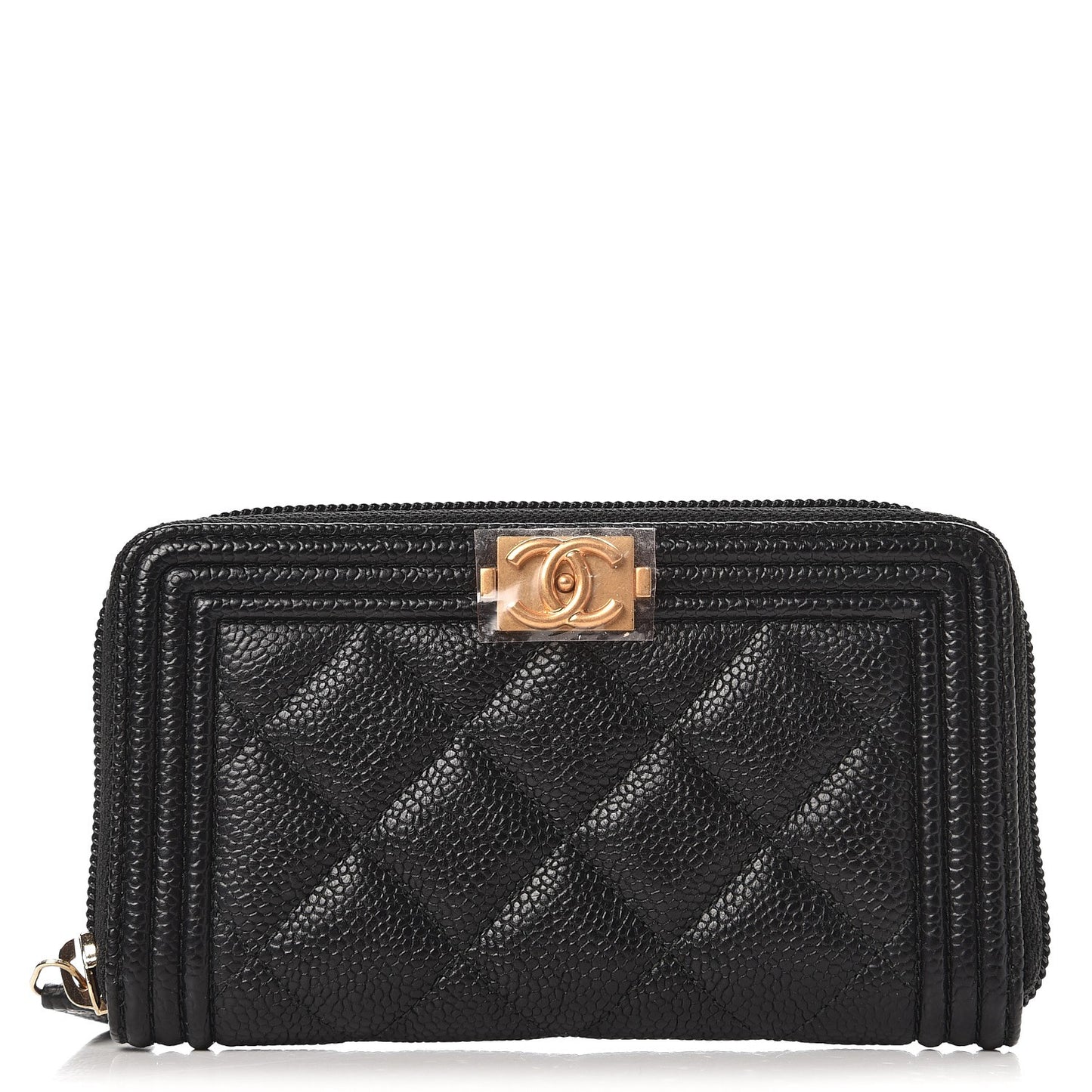 Caviar Quilted Small Boy Zip Around Wallet Black