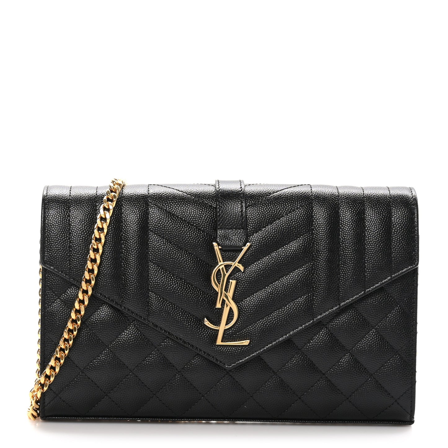 Grain De Poudre Mixed Matelasse Triquilt Monogram Chain Wallet Black