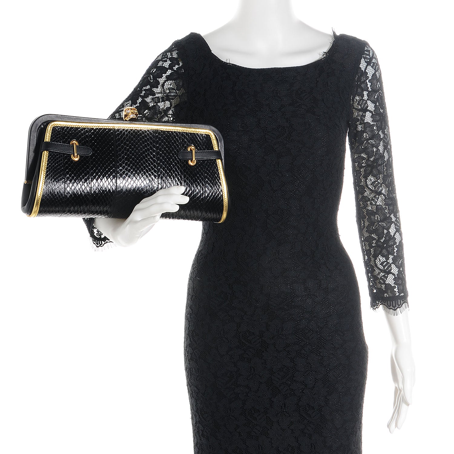 Alexander McQueen Snakeskin Suede Convertible Clutch Black White 2 of 10