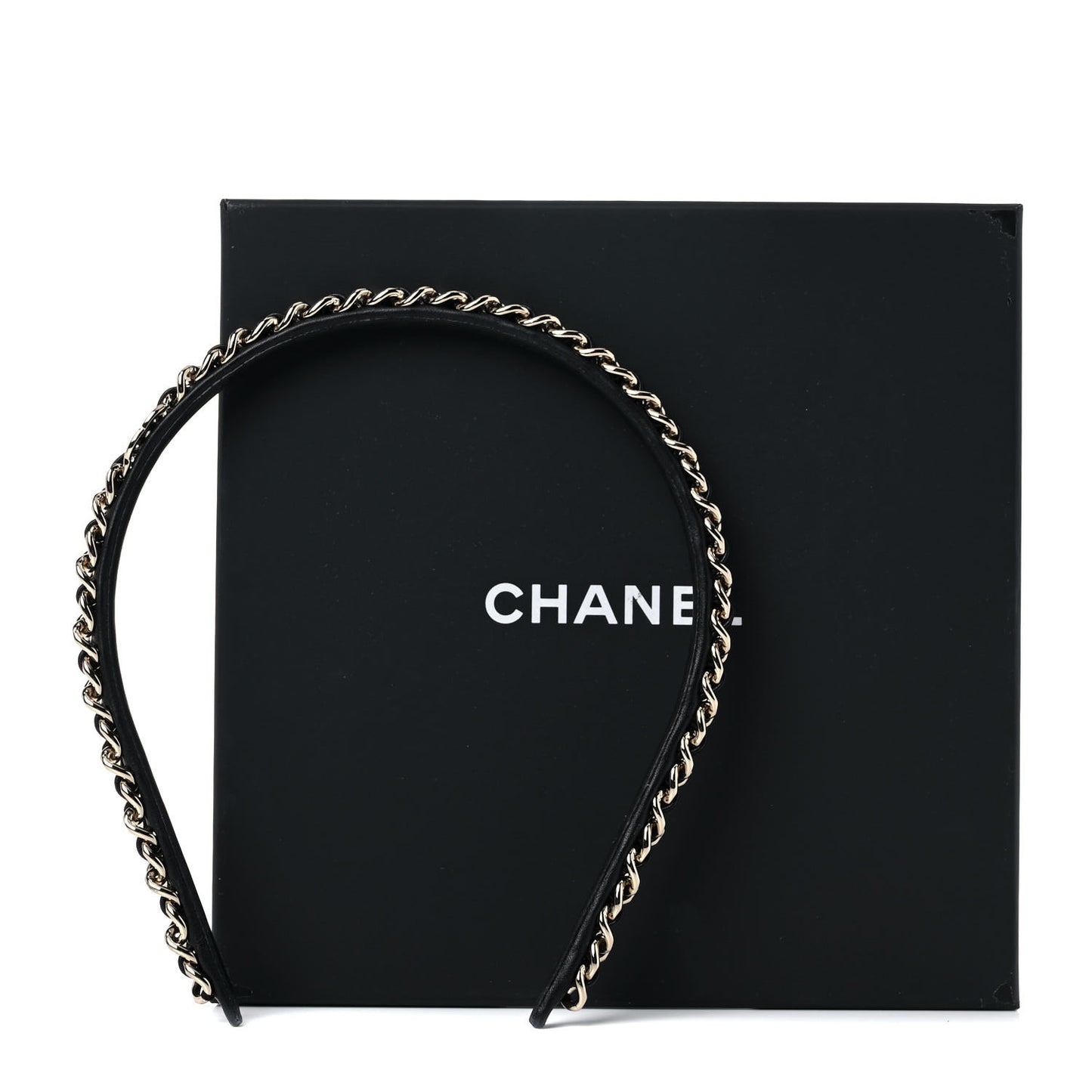 Metal Lambskin Chain CC Headband Black Gold