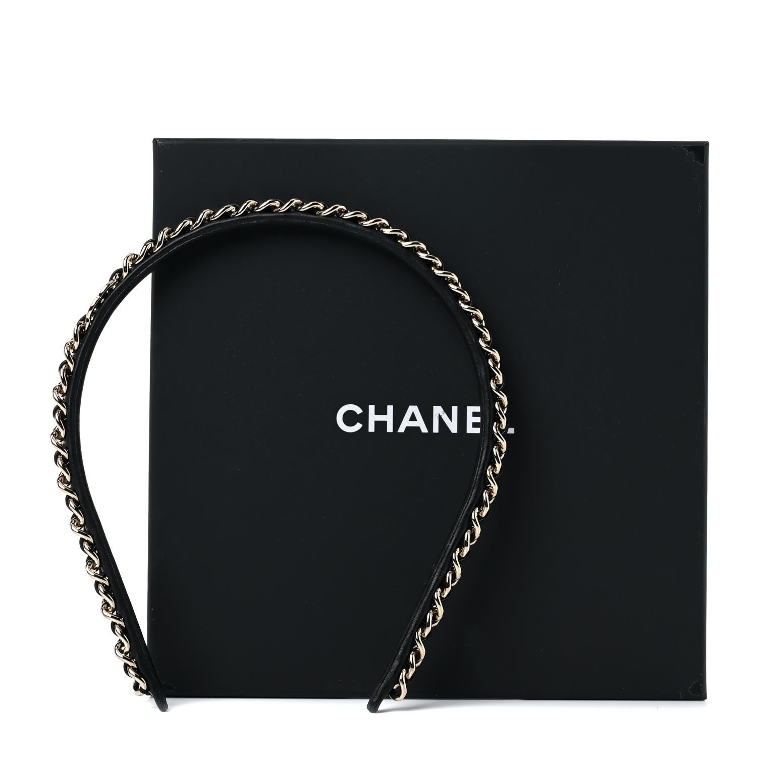 Chanel Metal Lambskin Chain CC Headband Black Gold 5 of 5