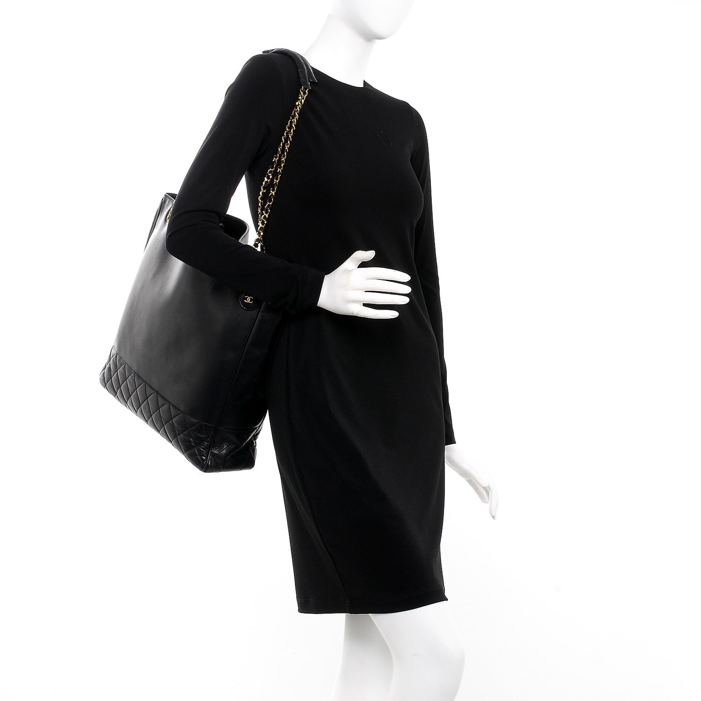 Lambskin Quilted Large Shoulder Bag Black