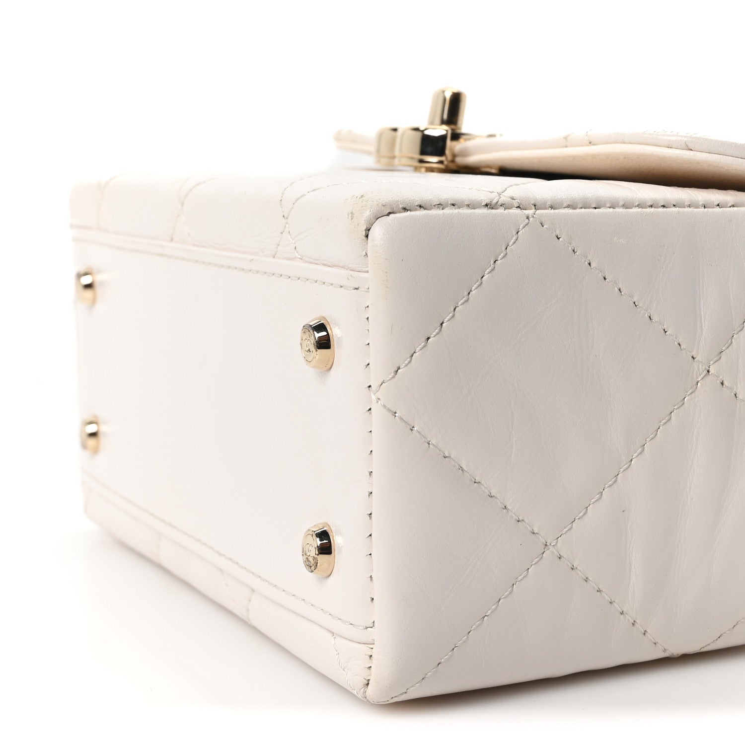 Chanel Shiny Calfskin Quilted CC Handle Vanity Flap Bag White 10 of 10