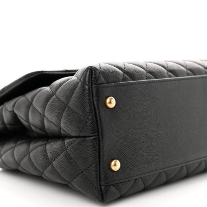 Chanel Caviar Elaphe Quilted Medium Coco Handle Flap Black Burgundy 9 of 10