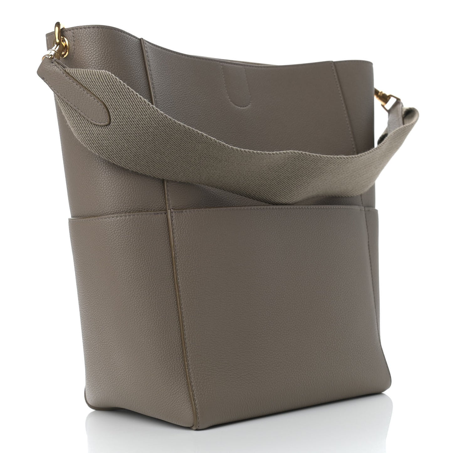 Soft Grained Calfskin Sangle Bucket Bag Taupe