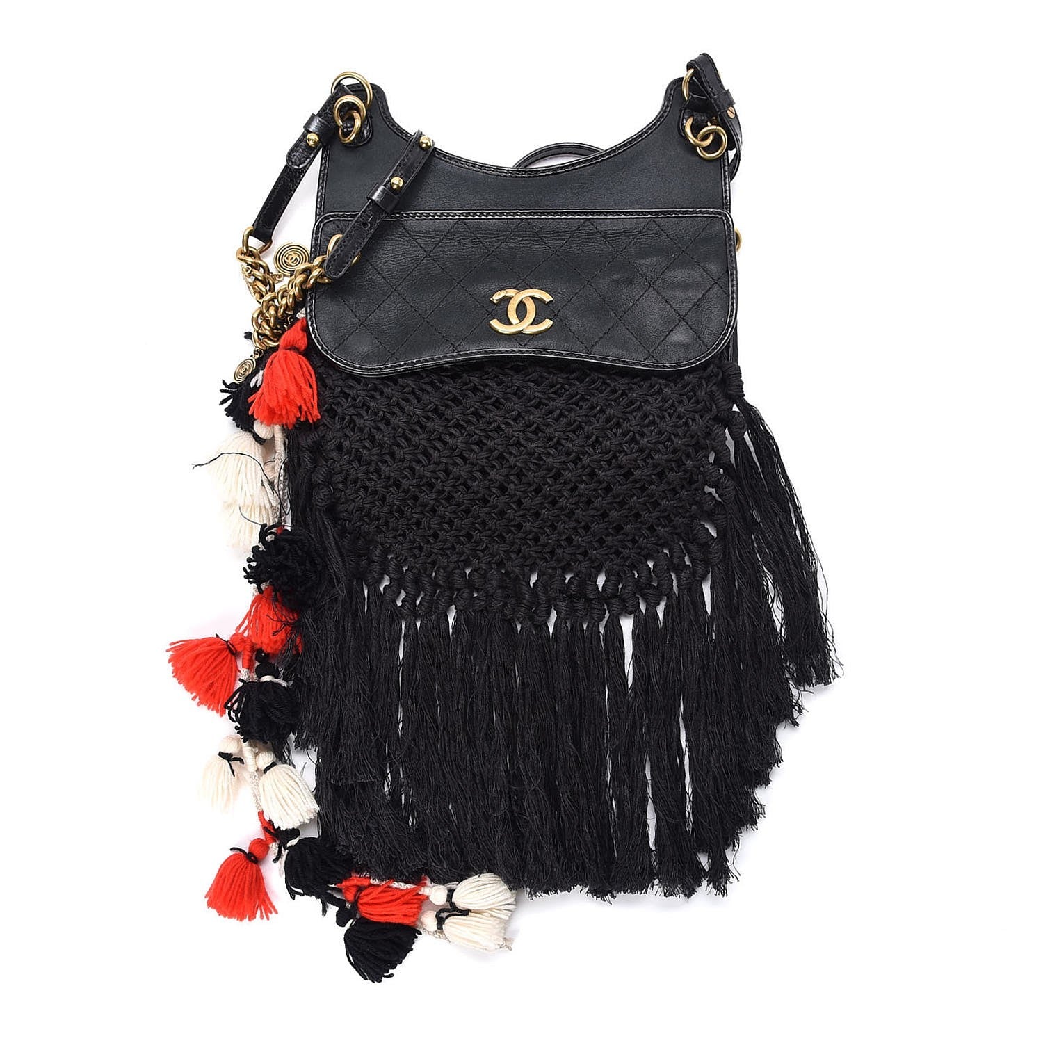 Chanel Crochet Iridescent Calfskin Quilted Fringe Messenger Black 1 of 7