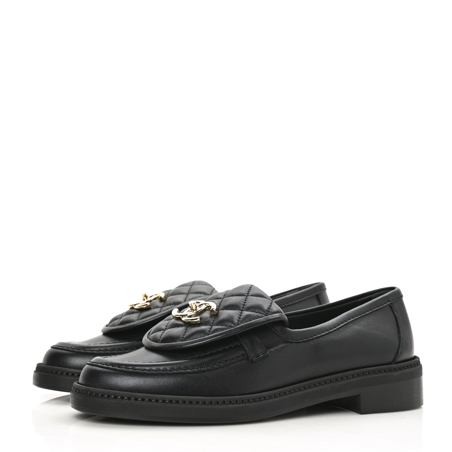 Chanel Lambskin Quilted CC Turnlock Loafers 38 Black 3 of 9