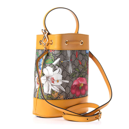 Gucci GG Supreme Monogram Flora Small Ophidia Bucket Bag Beige Multicolor Crop 3 of 12