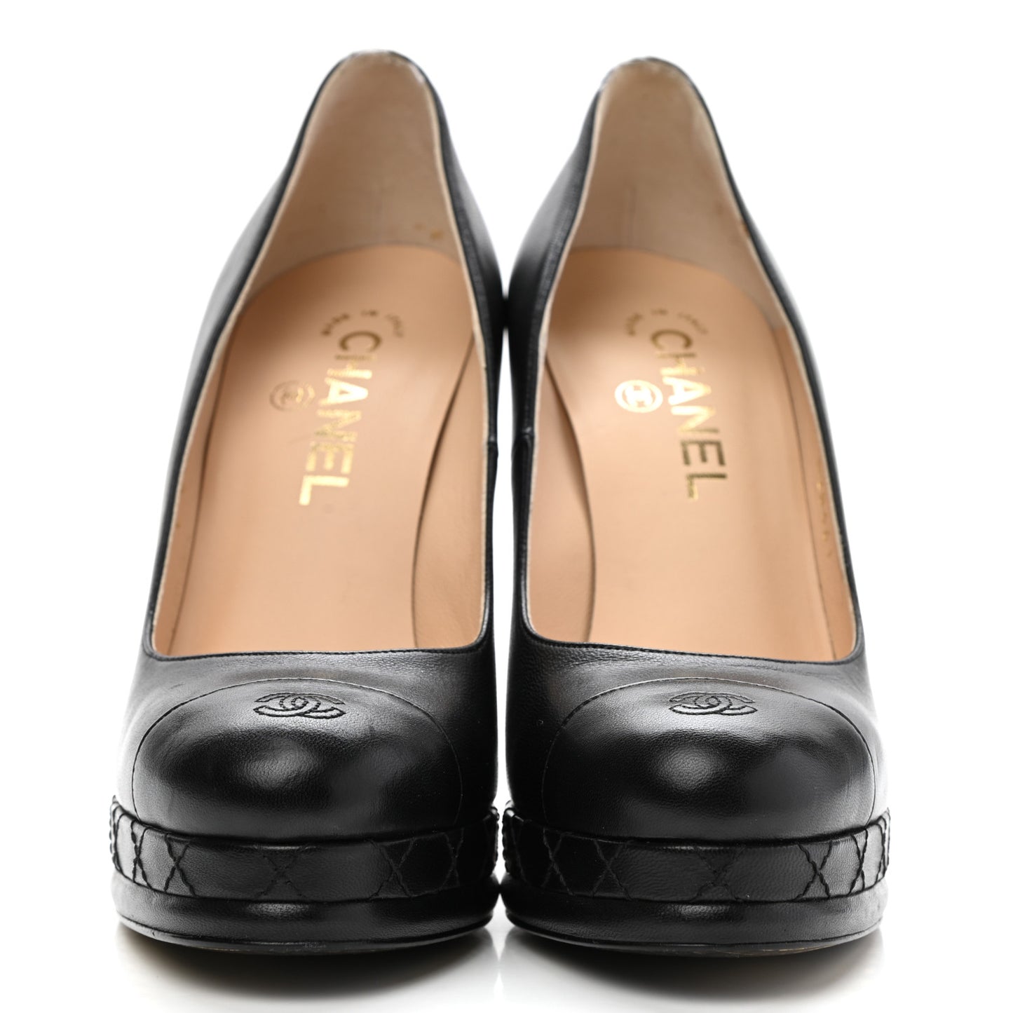 Lambskin CC Cap Toe Platform Pumps 38.5 Black