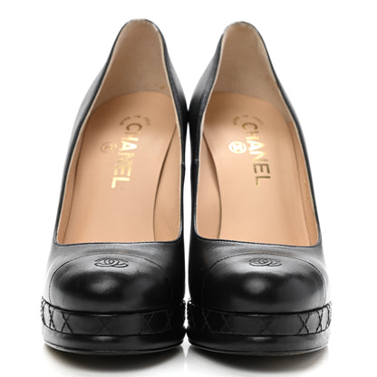 Chanel Lambskin CC Cap Toe Platform Pumps 38.5 Black 2 of 10