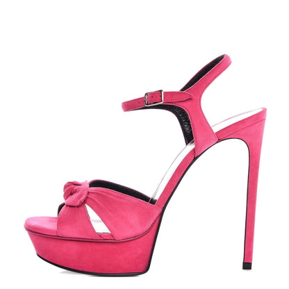 Saint Laurent Suede Bow Bianca 105 Platform Sandals Heels 39.5 Bubblegum 1 of 8