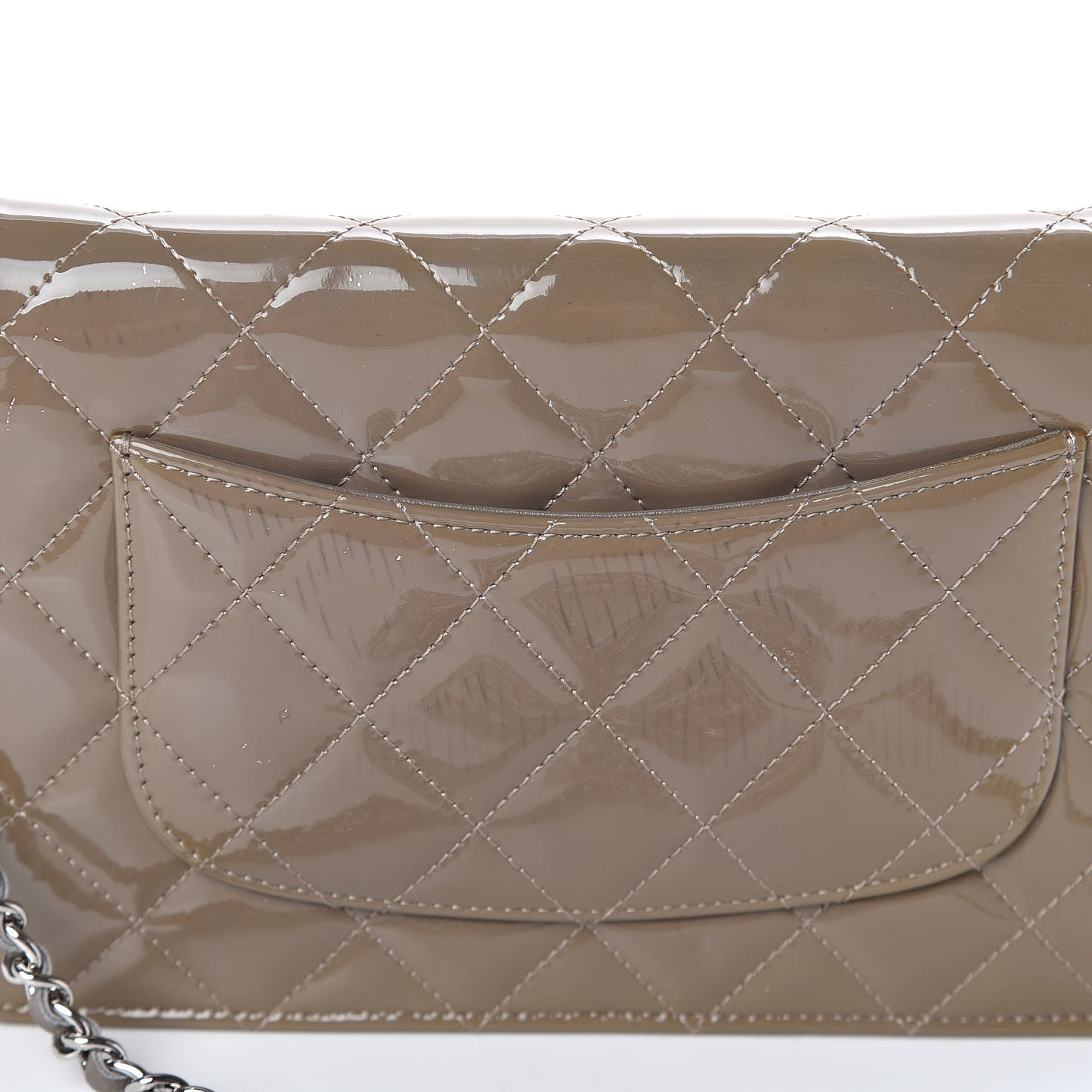 Patent Quilted Wallet On Chain WOC Grey
