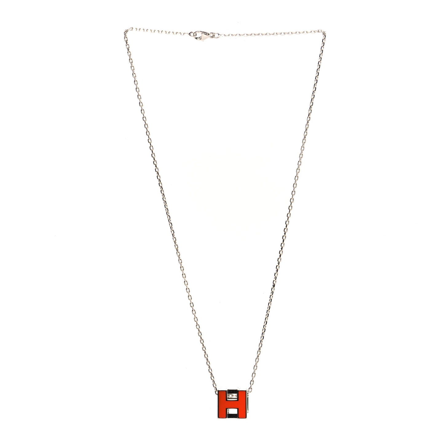 Lacquered Palladium Cage d'H Pendant Necklace Orange Fonce