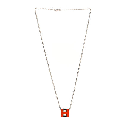Hermes Lacquered Palladium Cage d'H Pendant Necklace Orange Fonce 3 of 5