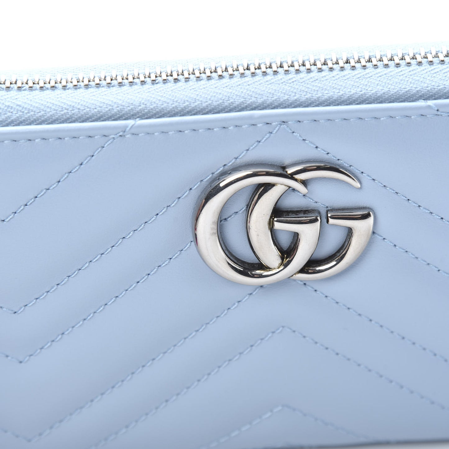 Calfskin Matelasse GG Marmont Zip Around Wallet Porcelain Light Blue