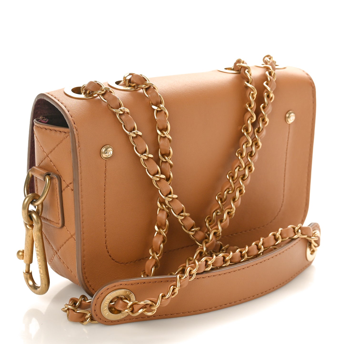 Calfskin Quilted Multi Pouching Flap And Coin Purse Beige
