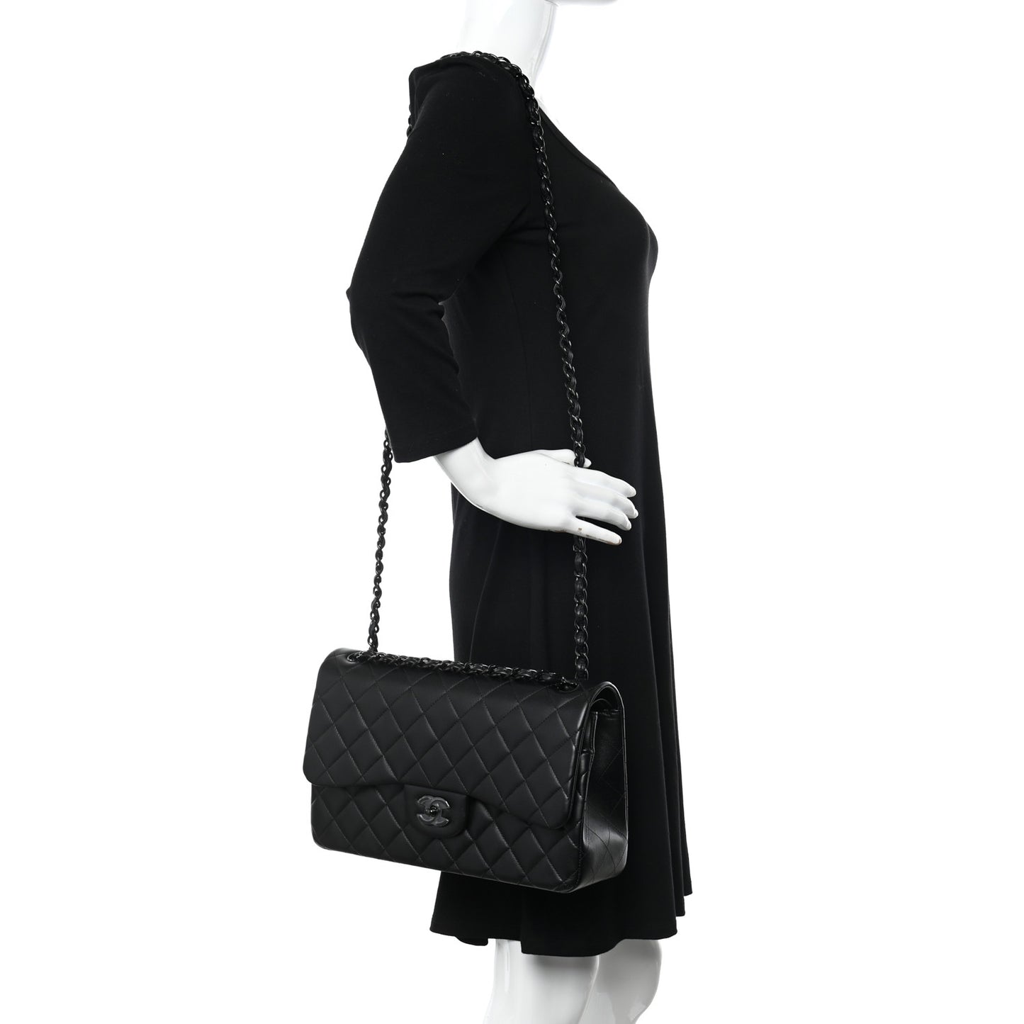 Lambskin Quilted Jumbo Double Flap So Black