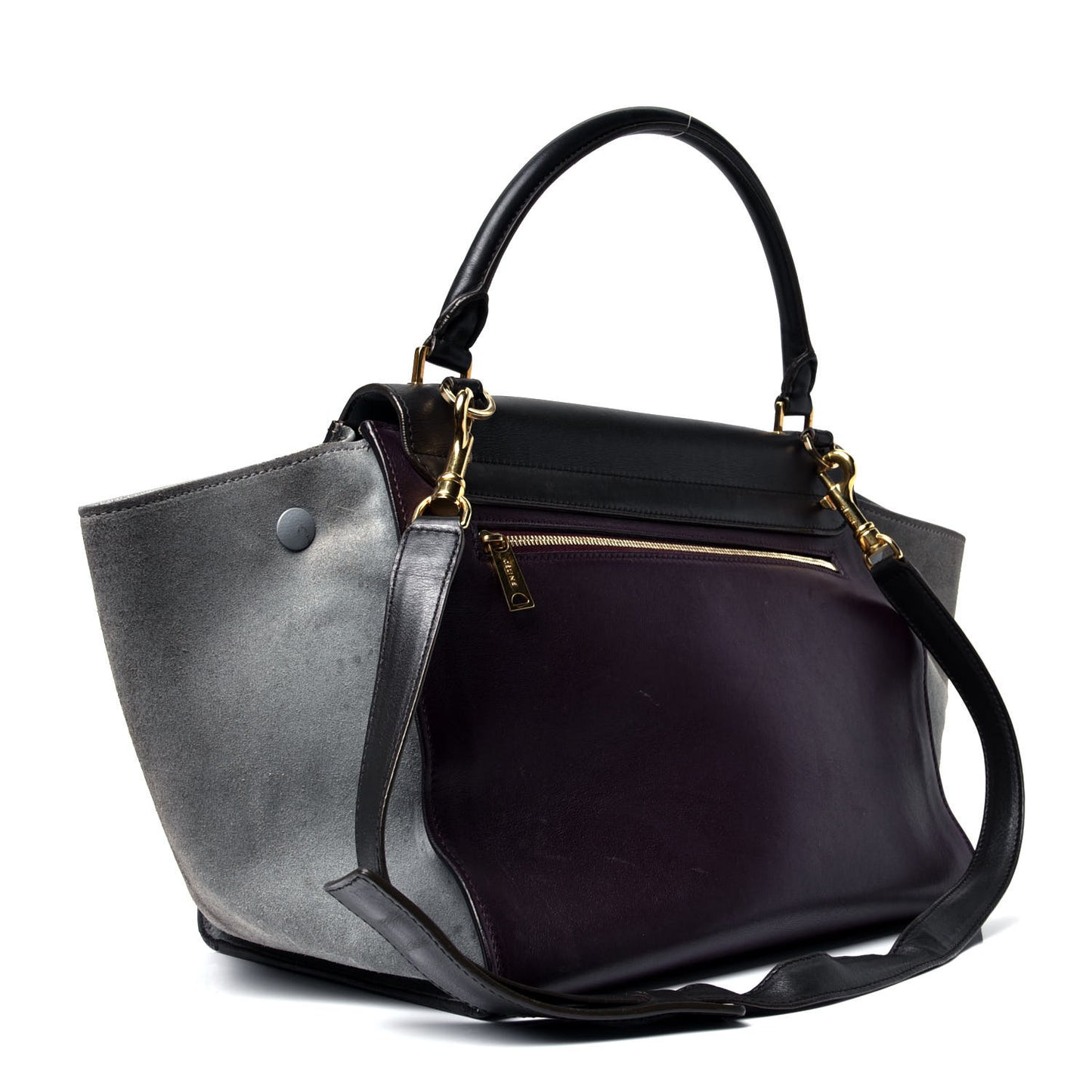 Smooth Calfskin Suede Medium Tri-Color Trapeze Dark Grey