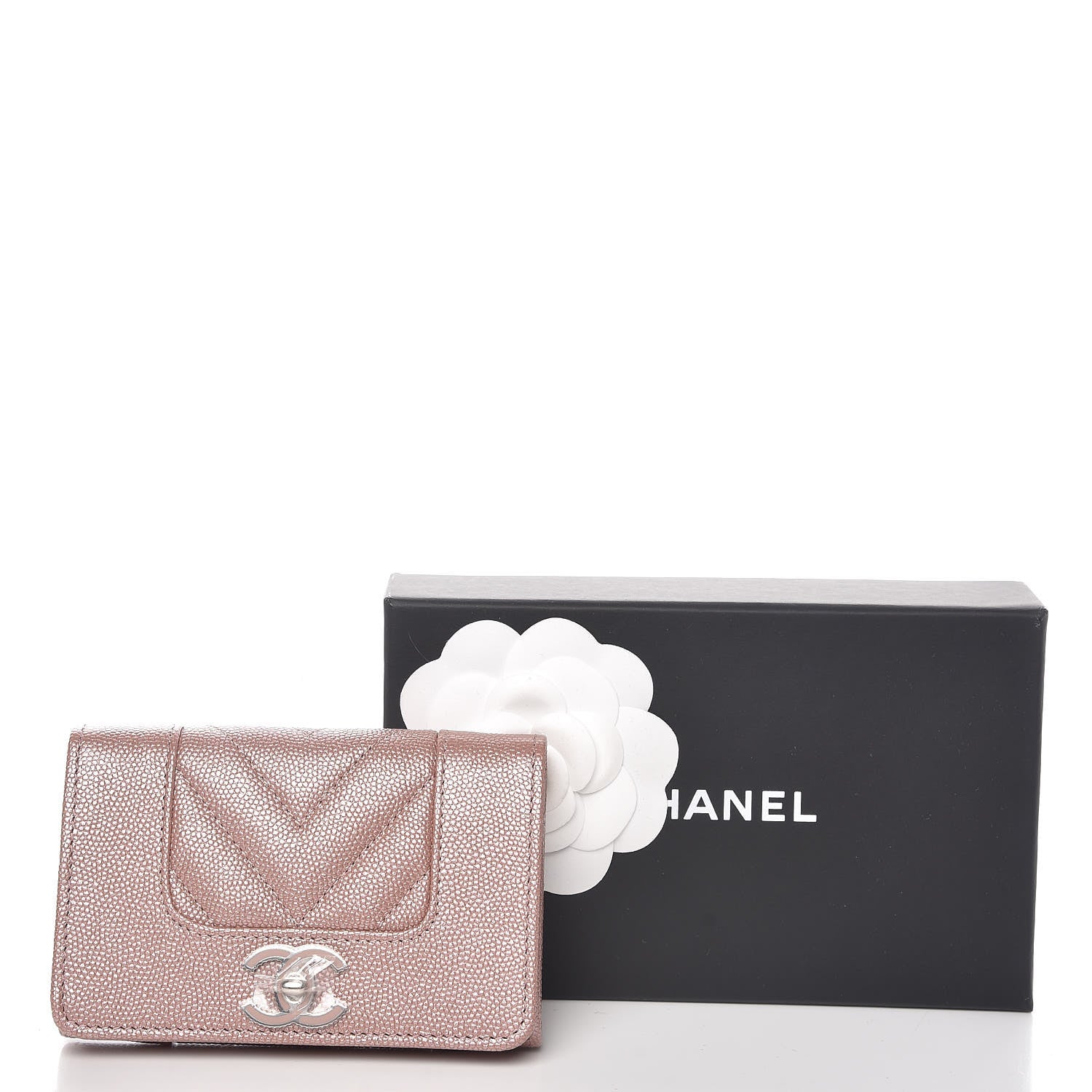 Chanel Metallic Caviar Chevron Quilted Vintage Mademoiselle Card Holder Pink 9 of 9