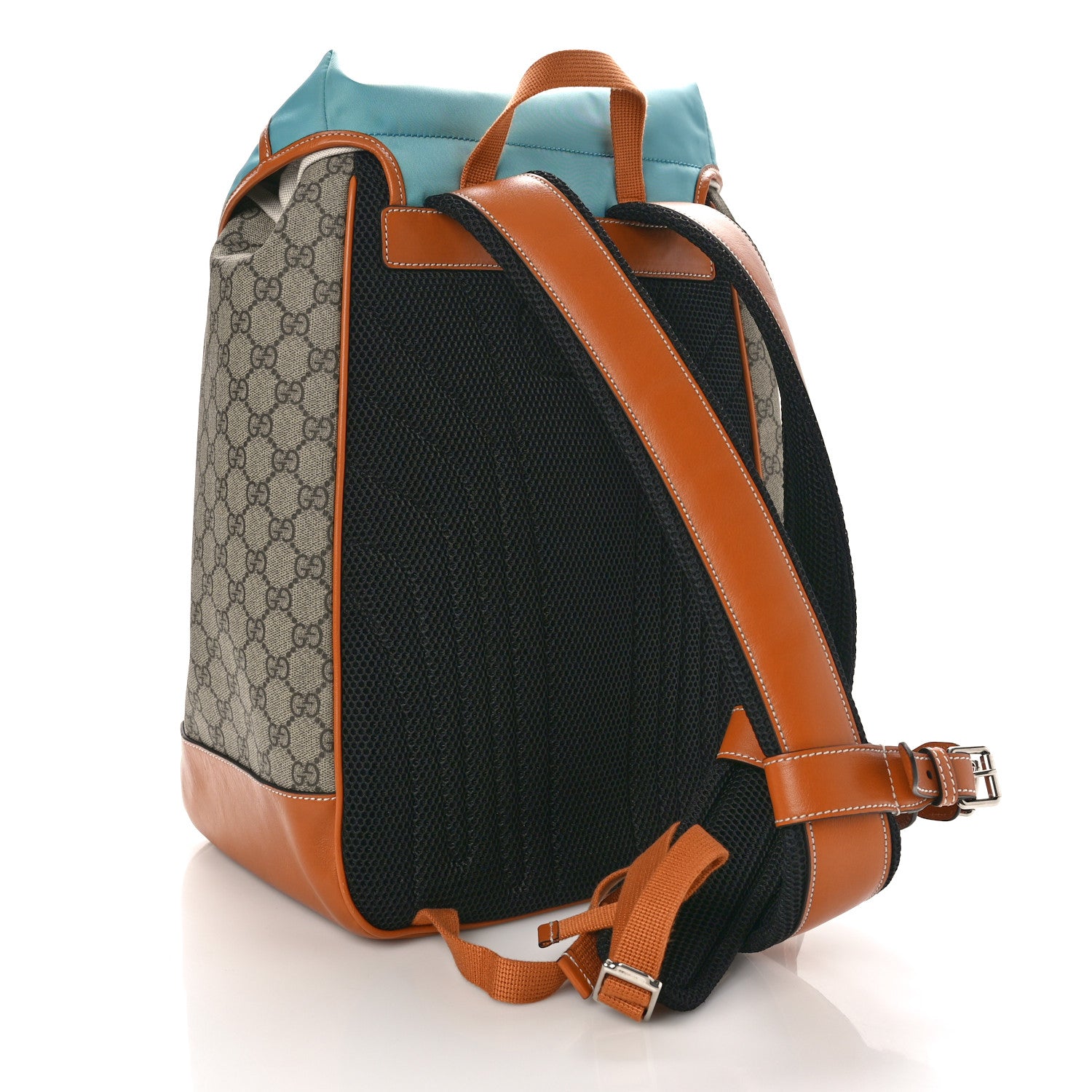 Gucci Nylon GG Supreme Monogram Azalea Calfskin Medium Retro Interlocking G Web Buckle Backpack Dusty Azure 2 of 9