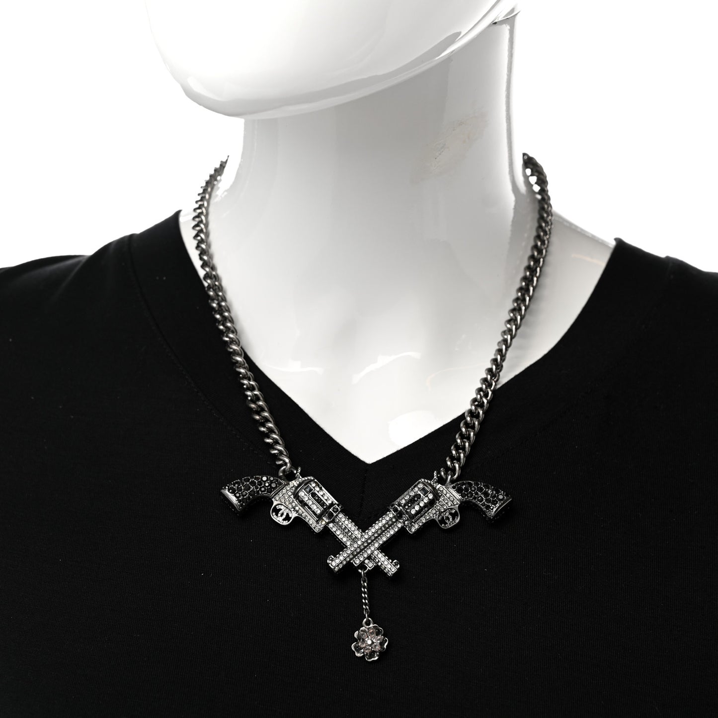 Baguette Crystal Ruthenium CC Paris Dallas Double Gun Drop Necklace