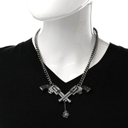 Chanel Baguette Crystal Ruthenium CC Paris Dallas Double Gun Drop Necklace 2 of 9