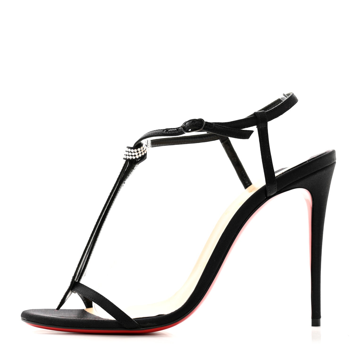 Christian Louboutin Satin Crepe Strass T Cab 100 T-Strap Sandals 39 Black 1 of 11