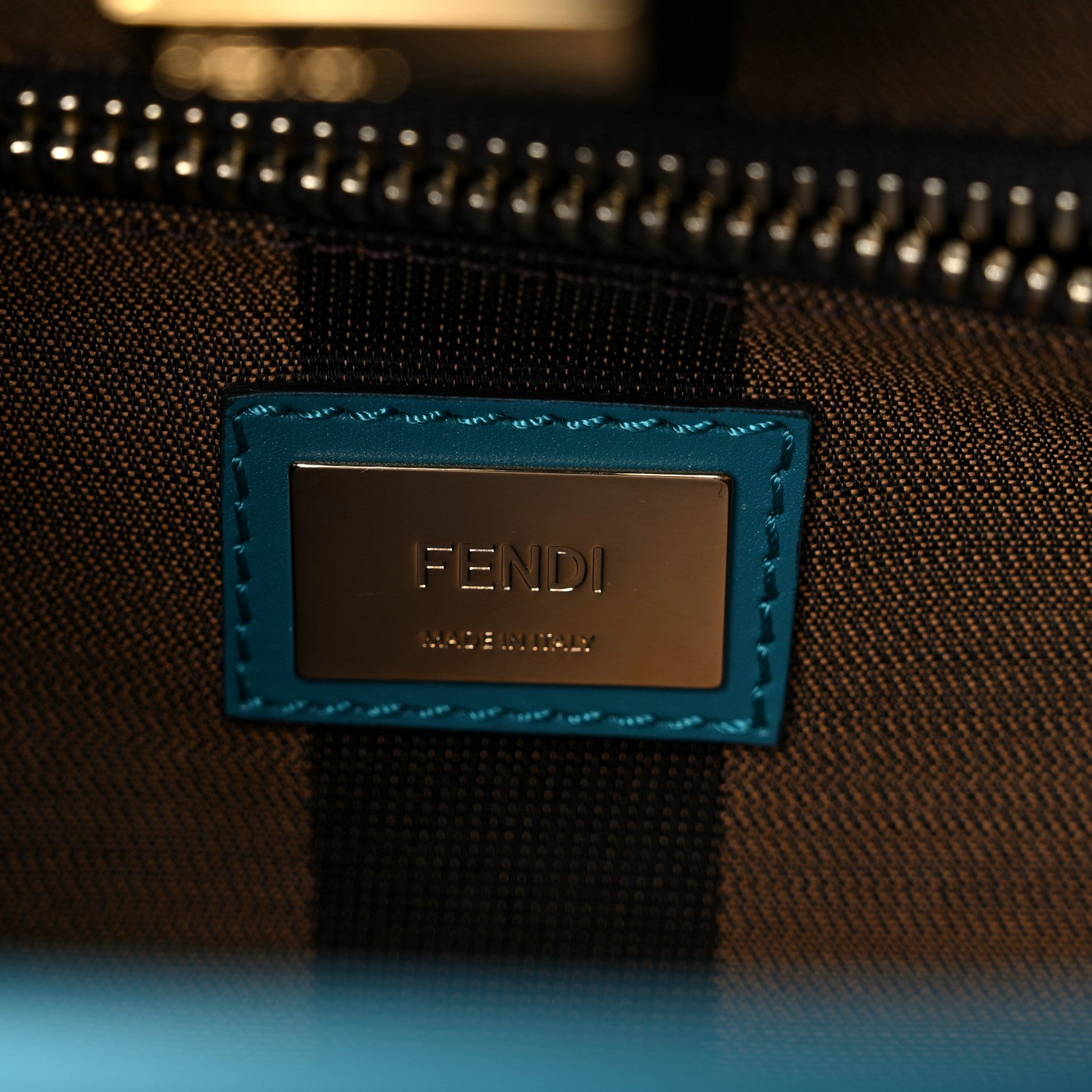 Fendi Vitello Morgan Fabric Jacquard Pequin Medium Peekaboo Iconic Satchel Lago Tobacco Black 6 of 11