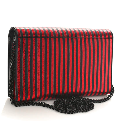 Saint Laurent Metallic Striped Monogram Chain Wallet Red Black 3 of 10
