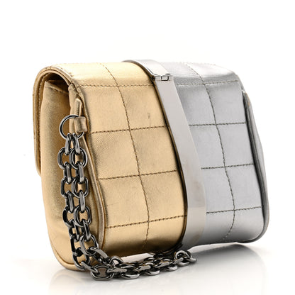 Chanel Metallic Lambskin Square Quilted Wristlet Clutch Gold Silver 3 of 10