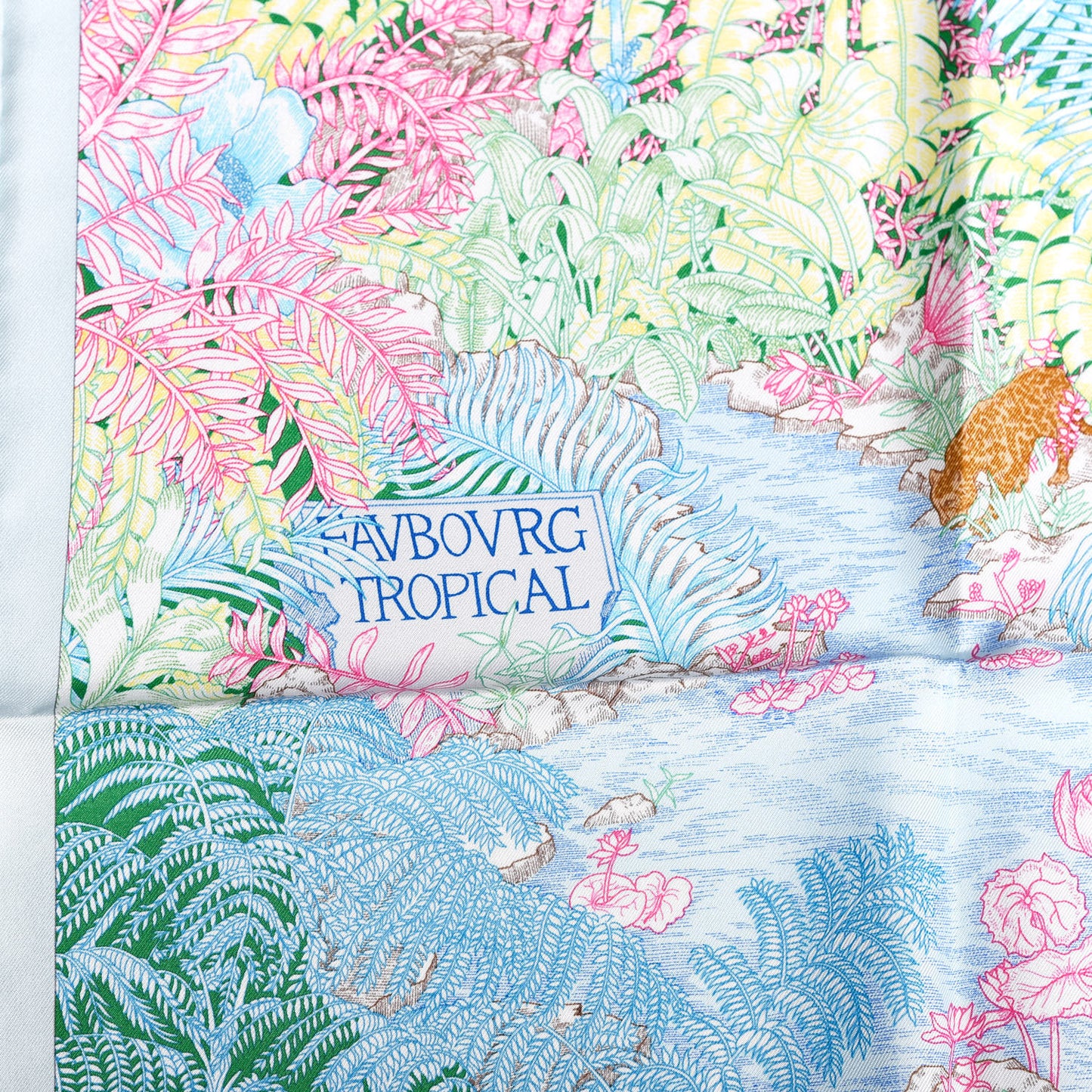 Silk Twill Faubourg Tropical Scarf 90 Bleu Vert Jaune