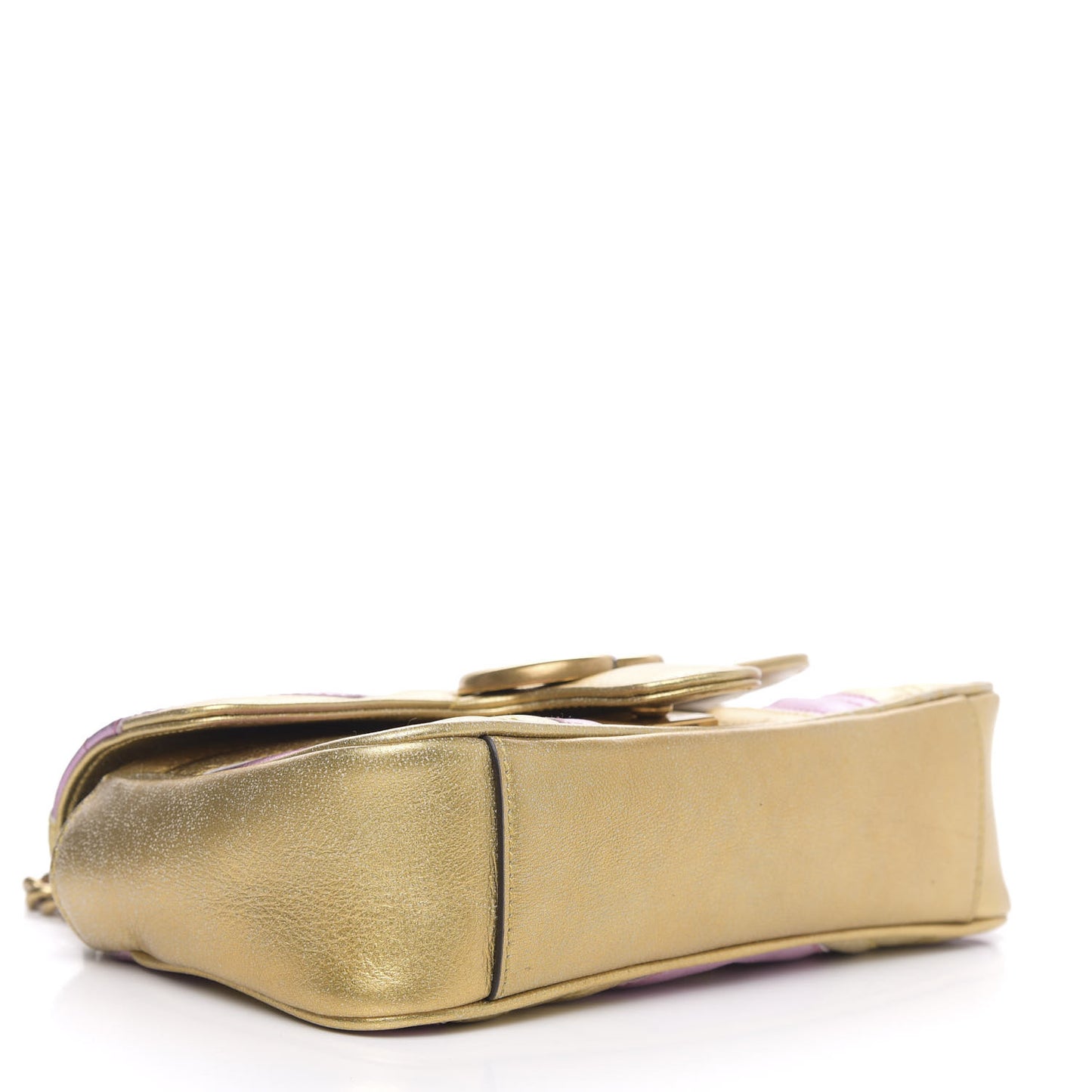 Metallic Calfskin Matelasse Mini GG Marmont Shoulder Bag Gold Pink