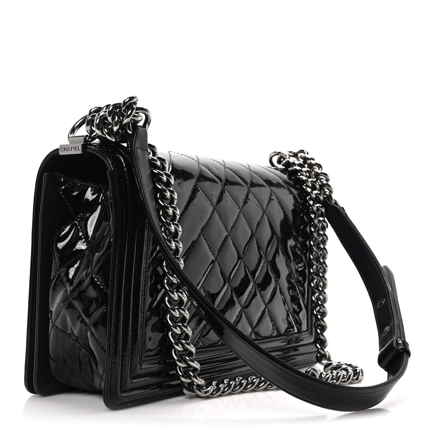 Chanel Patent Chevron Quilted New Medium Boy Flap Black 3 of 10