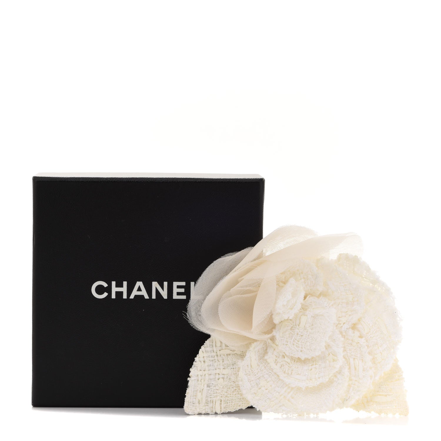 Chanel Tweed Camellia Pin Brooch Ivory 5 of 5