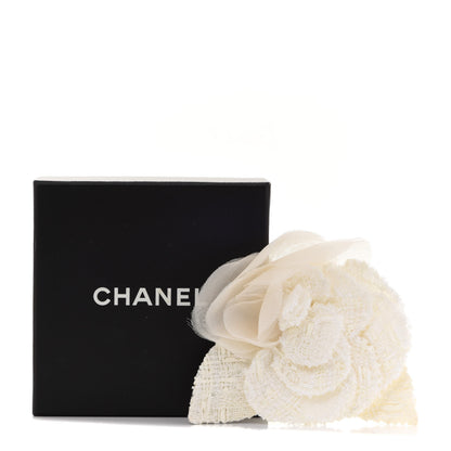 Chanel Tweed Camellia Pin Brooch Ivory 5 of 5