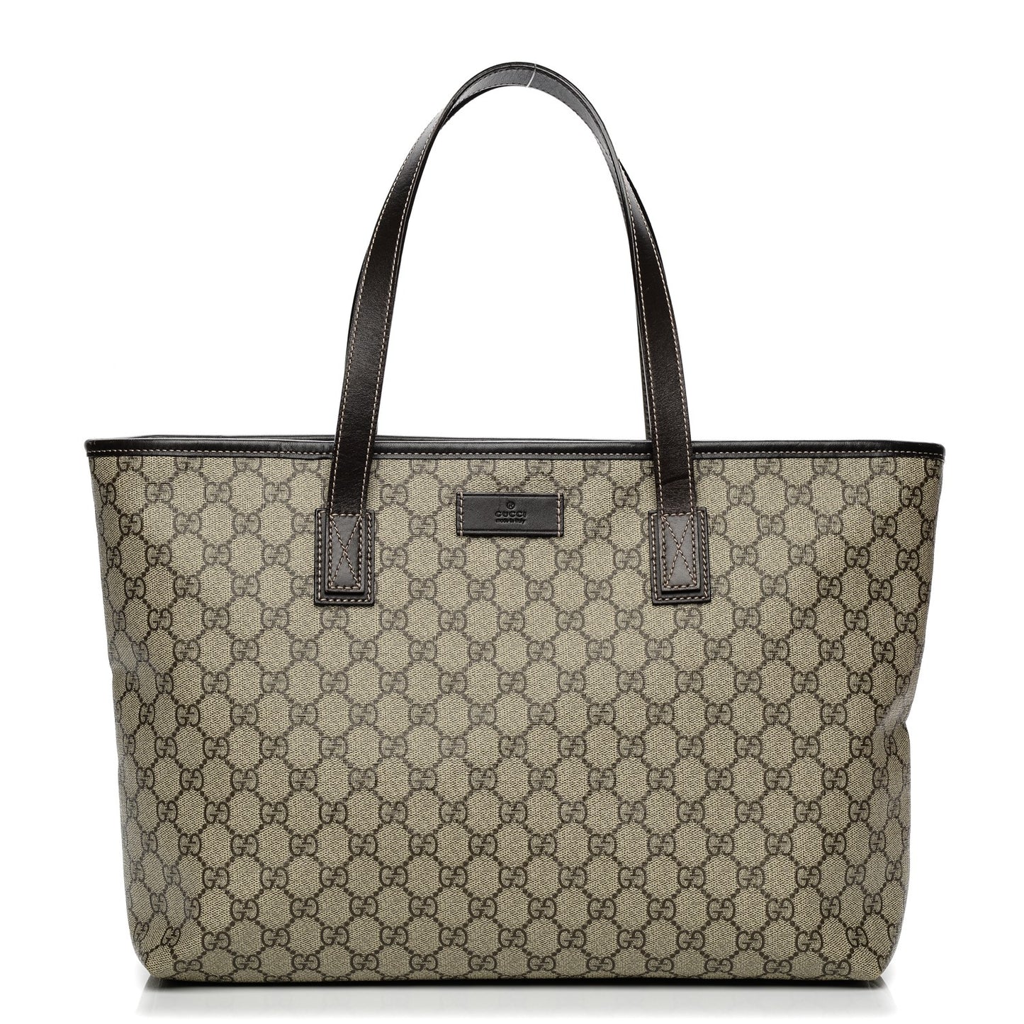 GG Supreme Monogram Medium Zippered Shopping Tote Dark Brown